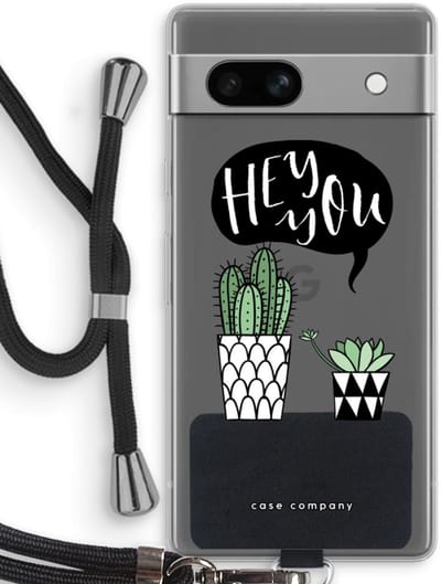 Case Company® - Hoesje met koord geschikt voor Google Pixel 7A hoesje met Koord - Hey you cactus - Telefoonhoesje met Zwart Koord - Bescherming aan alle Kanten en Over de Schermrand