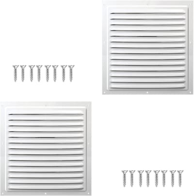 Ventilatierooster Set - Louvered Afdekking - Luchtstroom Reguleren - Ingebouwd Schermgaas - 300 x 300 mm - Wit