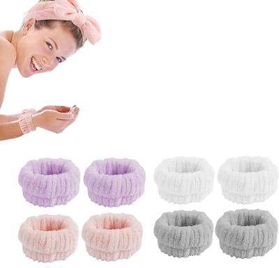 Set van 8 microfiber polsbanden voor gezichtsreiniging, spa en cosmetisch gebruik, voorkomt morsen van vloeistoffen voor vrouwen en meisjes