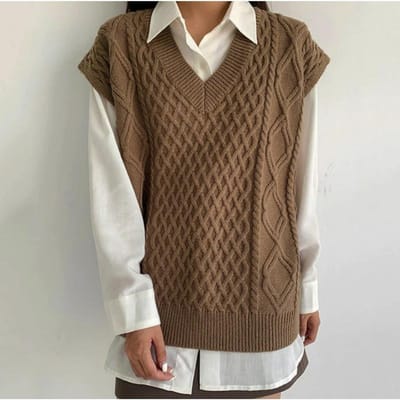 Gebreid Vest voor Dames V-hals Patroon Mouwloos Effen Top voor Winter Casual Mode Warme Vesten XL