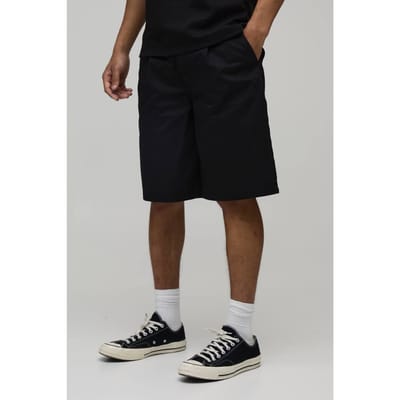 Relaxed Fit Pleat Front Work 365 Jort | Black | Size 44