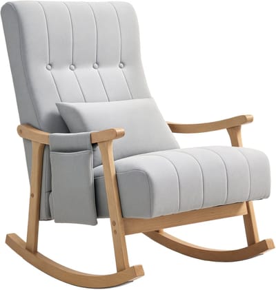 HOMCOM - Schommelstoel - Linnenlook - Hout - met Zijvak en Kussen