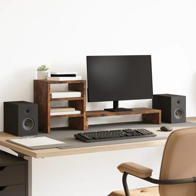 vidaXL - Monitorstandaard - met - bureau-organizer - hout - gerookt - eikenkleurig