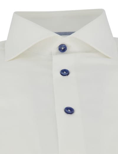 Wit Ledub Slim Fit overhemd wide spread met blauwe details