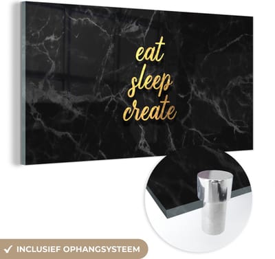 MuchoWow® Glasschilderij 40x20 cm - Schilderij acrylglas - Quote - Sleep - Goud - Marmer - Foto op glas - Schilderijen