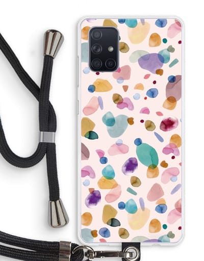 Case Company® - Hoesje met koord geschikt voor Samsung Galaxy A71 hoesje met Koord - Terrazzo Memphis - Telefoonhoesje met Zwart Koord - Bescherming aan alle Kanten en Over de Schermrand