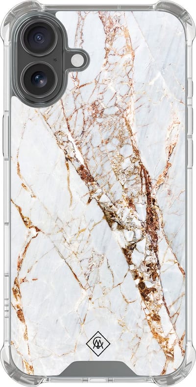 Casimoda® hoesje - Geschikt voor iPhone 16 - Marmer Goud - Shockproof case - Extra sterk - Siliconen/TPU - Goudkleurig, Transparant