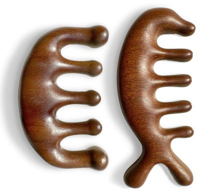 Dailygoods- Massagekam 2 Stuks - Houten Hoofdmassagekam - Brede Tanden - Ronde Tandkam - 100% Natuurlijk Goud Sandelhout - Ontspanning en Regeneratie