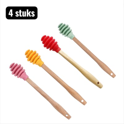 4 stuks - Honinglepels - Voedselveilig Siliconen Honinglepel - Drupvrije Roerstok voor Jam, Siropen en Drankjes - Eenvoudig Schoon en Flexibel