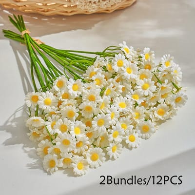 12pcs Fleurs de Marguerite Artificielles Petite Marguerite Fausse Fleur Bouquet pour Fête de la Saint-Valentin Décoration de Table Bricolage Maison Décoration de Mariage 12pcs white