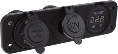 AutoStyle Inbouw USB Adapter 3-in-1 2xUSB 5V-2,1A&1A/Voltmeter/Sigarettenaansteker/Input 12V-24V