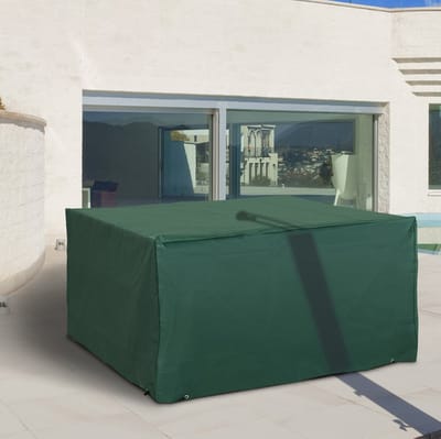 MEUNIQ tuinmeubelhoes 135 x 135 x 75 cm 600D Oxford stof met PE-coating, 8 oogjes en trekkoord, voor tuinmeubelen, balkontafel of barbecue, groen