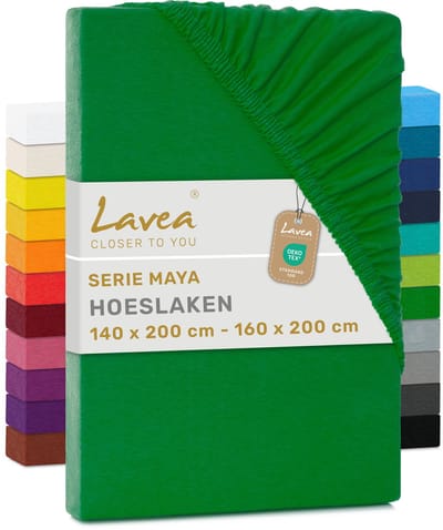 Lavea® Hoeslaken 140x200 cm – 100% Katoen, Zacht en Ademend – Geschikt voor Matrassen tot 20 cm – Jersey met Elastiek Rondom – Bosgroen
