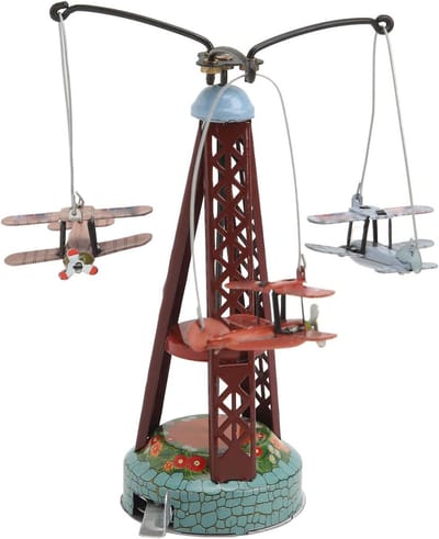 Rotary Biplane Speelgoed - Nostalgisch Vliegtuig van Blik - Vintage Biplane Ornament voor Kinderen en Verzamelaar