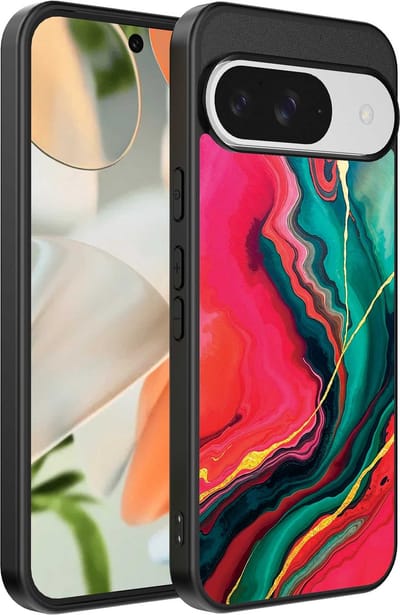 Geschikt voor Google Pixel 9 Telefoonhoesje met Rood Groen Marmer Opdruk - TPU Backcover Case Red Green Marble Design - Smartphonica geschikt voor Google Pixel 9