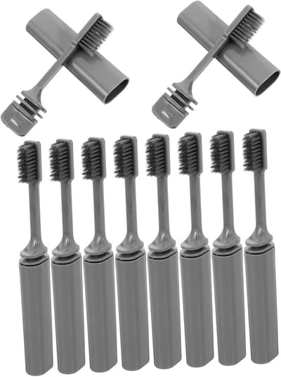 Opvouwbare Tandenborstels - Reis Tandenborstels - Hygiënisch Reizen - Stofdicht Vouwmechanisme - 10 Stuks - Grijs