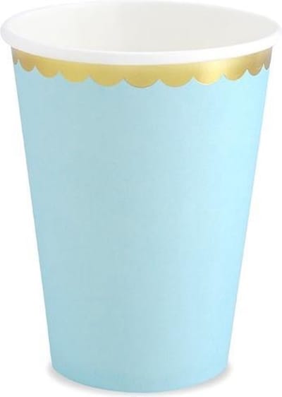 Papieren Bekers - Blauw met metallic gouden randje (6 stuks) - Partydeco