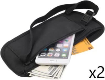 2 Money Belt + 3 RFID Pasjeshouders - Zwarte Stijlvolle Heuptas - Paspoort - Reizen - Fanny Pack - Tas Voor Telefoon/Geld/Kaarten/Bankpas/Sleutels