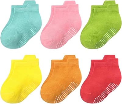 6 Paar Baby Sokken (0-1 jaar) - Newborn Sokken - Antislip Sokken - Elastische Enkelsokjes - voor Baby's Peuter - Antislip Babysokken voor Meisjes - Sportsokken - Zacht en Ademend