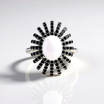 Cavill - Elegant verstelbare ring - 925 Sterling zilver - Platina verguld - 2,88 ct regenboog maansteen & 1,31 ct zwarte spinel - Luxe dames sieraad