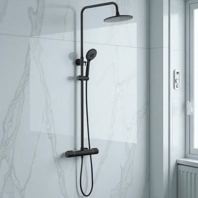 Auralum MAX - Regendouche met Thermostaatkraan - Regendouche en Handdouche - 9 inch Douchekop - Rond Design - Zwart