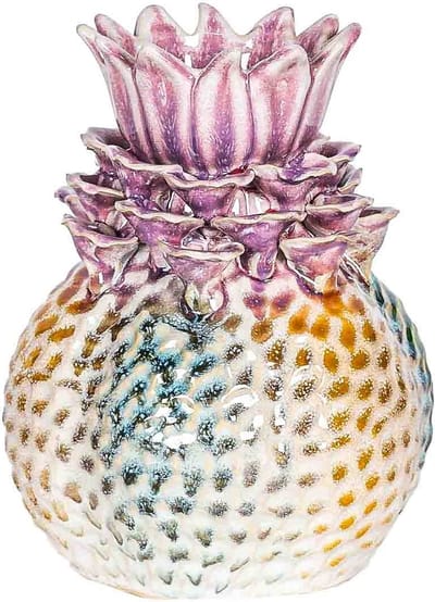 HomeBound by KY | Aardewerk vaas flower rainbow | 17x17x22cm | bloemenvaas keramiek bloem regenboog