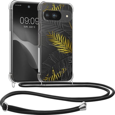 kwmobile telefoonhoesje geschikt voor Google Pixel 9 / Pixel 9 Pro - Hoesje met telefoonkoord - Back cover voor smartphone - Case in geel / grijs / transparant