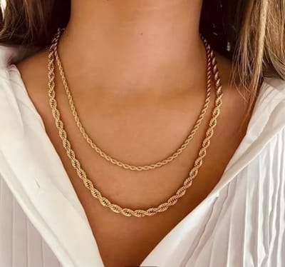 Leerella Dames en Heren Twist Goudkleurige Ketting/Armbandset – Goudkleurige Dames en Heren O Model Ketting 51 cm Armband 21 cm - Moederdag Vaderdag Verjaardag