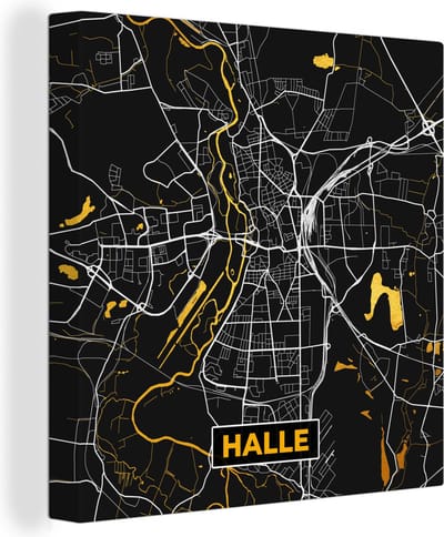 Canvas Schilderij Halle - Stadskaart - Goud - Plattegrond - Kaart - Duitsland - 20x20 cm - Wanddecoratie