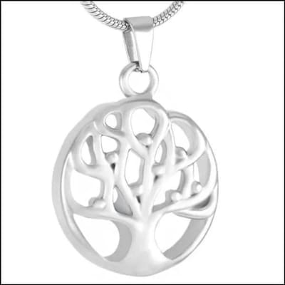 Aramat Jewels | Gedenkhangers | Stalen Ashanger Levensboom – Symbolisch Gedenksieraad Zilverkleurig | Opgewerkt-3.5x2.5cm | |20mm | Staal | Volwassenen | Verkleurd niet