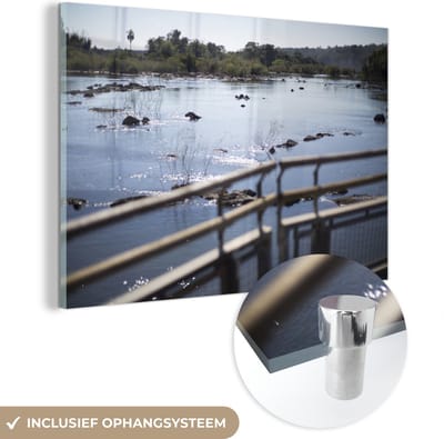 ® Glasschilderij 180x120 cm - Schilderij acrylglas - Uitzicht op het Nationaal park Iguazú in Argentinië vanaf een voetgangersbrug - Foto op glas - Muurdecoratie woonkamer - Wanddecoratie slaapkamer - Schilderijen