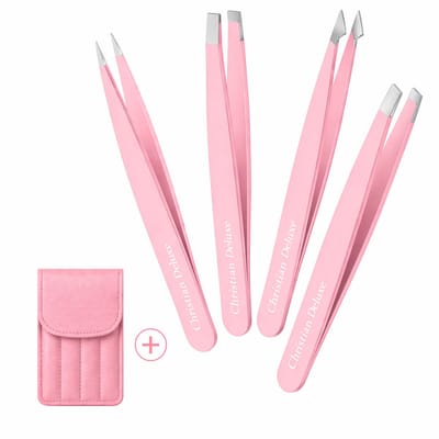 Christian Deluxe® Pincet Epileer Set - Tweezers - 4-Delig - Pincet - Lederen opberg etui - Roze