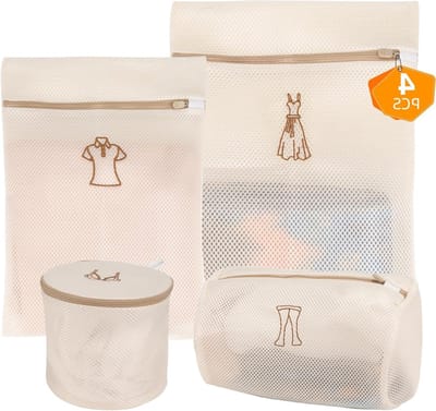 Set van 4 wasnetten in verschillende maten met symbolen voor het wassen van shirts, jurken, broeken en bh's, ideaal voor delicate kledingstukken
