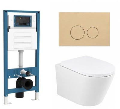 QeramiQ Dely Toiletset - inbouwreservoir Qeramiq Flush - 35mm zitting - kunststof beige bedieningsplaat - ronde knoppen - glans wit