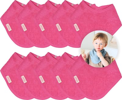 Funnies Bandana Slabbetjes 10 Stuks Fuchsia - Set van 10 Zachte Slabbetjes - Kwijldoekjes - Spuugdoekjes - Gemaakt van 100% Katoenen Badstof - Absorberend, Zacht en Makkelijk Wasbaar - Ideaal voor Baby’s bij Voeden, Kwijlen en Spugen