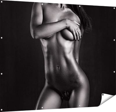 Gards Tuinposter Naakte Vrouwen Lichaam - Erotiek - Zwart Wit - 150x120 cm - Tuindoek - Tuindecoratie - Wanddecoratie buiten - Tuinschilderij