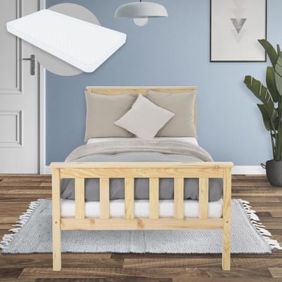 Houten Bed - Eenpersoonsbed Kinderbed - Slaapcomfort Creëren - Massief Grenenhout Constructie - 90 x 200 cm - Naturel