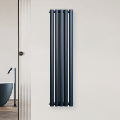 Blumfeldt Heizkörper Middenaansluiting - 620 W Wandverwarming, Staal Poedergecoat, Dubbelwandig, Energiebesparende Warmwaterwerking, Designverwarming Voor Bad & Woonruimtes, 120x30 cm, Antraciet