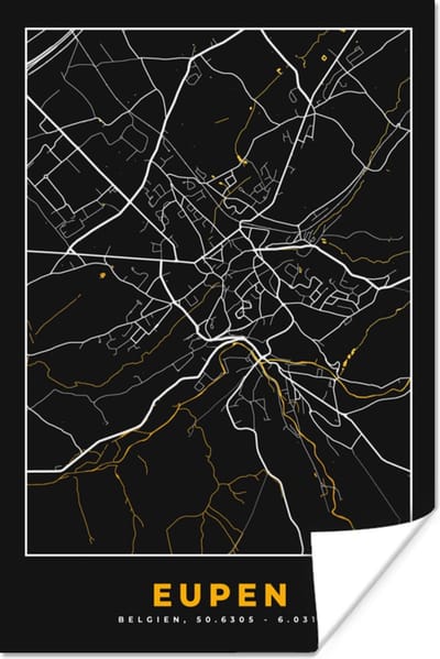 Poster Stadskaart - Eupen - Plattegrond - Kaart - Goud - 120x180 cm XXL