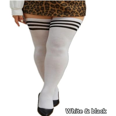 Oversized Dij Hoge Over de Knie Lange Sokken Vrouw Grote Maten Meisjes Mode Zwart Wit Gestreept Kous Dikke Beenwarmers Herfst Xl 40-100KG(80-200LBS) gray