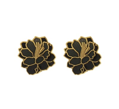 Behave - Oorknopjes dames - bloemmotief - zwart - 1 cm