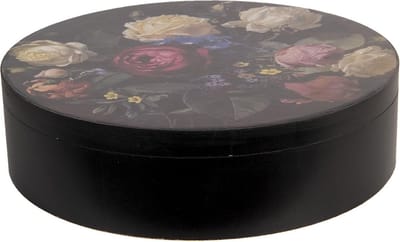 Clayre & Eef Opbergdoos Ø 25x7 cm Zwart Hout Bloemen