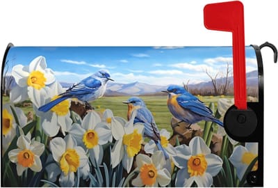 Brievenbushoes Magnetisch - Brievenbusdecoratie Buiten - Tuin Aankleden - Waterdicht Oxford Materiaal - 53 x 46 cm - Blauw Vogel Bloemen