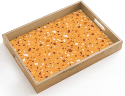 Dienblad hout 40x30 cm - Schootdienblad - Terrazzo - Patroon - Okergeel - Borrelplank rechthoek - Plateau dienbladen