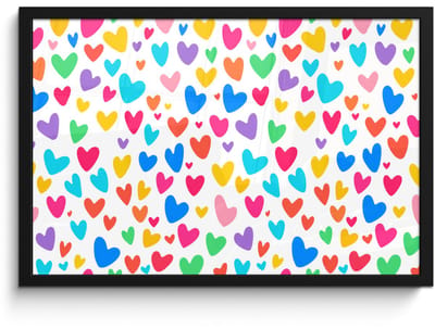 Poster in lijst - Fotolijst 60x40 cm - Posters - Hartjes - Kleurrijk - Patroon - Levendig - Posterlijst zwart - Decoratie - Wanddecoratie woonkamer - Muurdecoratie slaapkamer