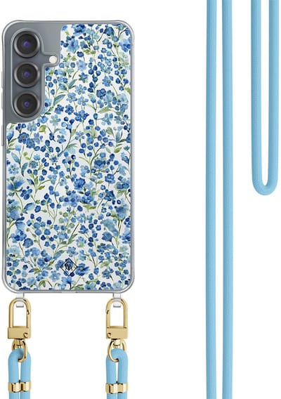 Casimoda® hoesje met koord - Geschikt voor Samsung S25 - Vintage Blue Garden - Afneembaar koord - TPU/polycarbonaat - Blauw