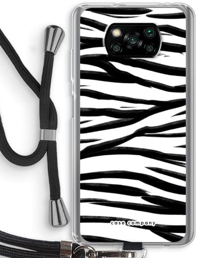 Case Company® - Hoesje met koord geschikt voor Poco X3 Pro hoesje met Koord - Zebra pattern - Telefoonhoesje met Zwart Koord - Bescherming aan alle Kanten en Over de Schermrand