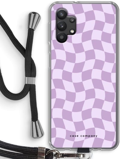 Case Company® - Hoesje met koord geschikt voor Samsung Galaxy A32 5G hoesje met Koord - Grid Paars - Telefoonhoesje met Zwart Koord - Bescherming aan alle Kanten en Over de Schermrand