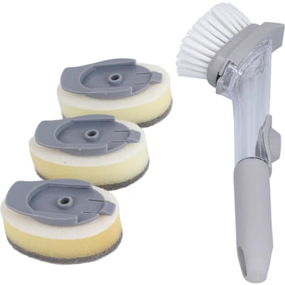 Zeepdispenserende Afwasborstel Spoelbak Afwas Schoonmaak Schrobber met Handvat Ophangring Vervangkop white