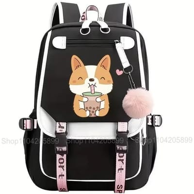 Schattige Boba Kat Rugzak Cartoon Patroon Corgi Mochila Studenten Schooltas Jongens Meisjes Cadeau Grote Capaciteit Dagelijks Reizen Rucksack 16 inches